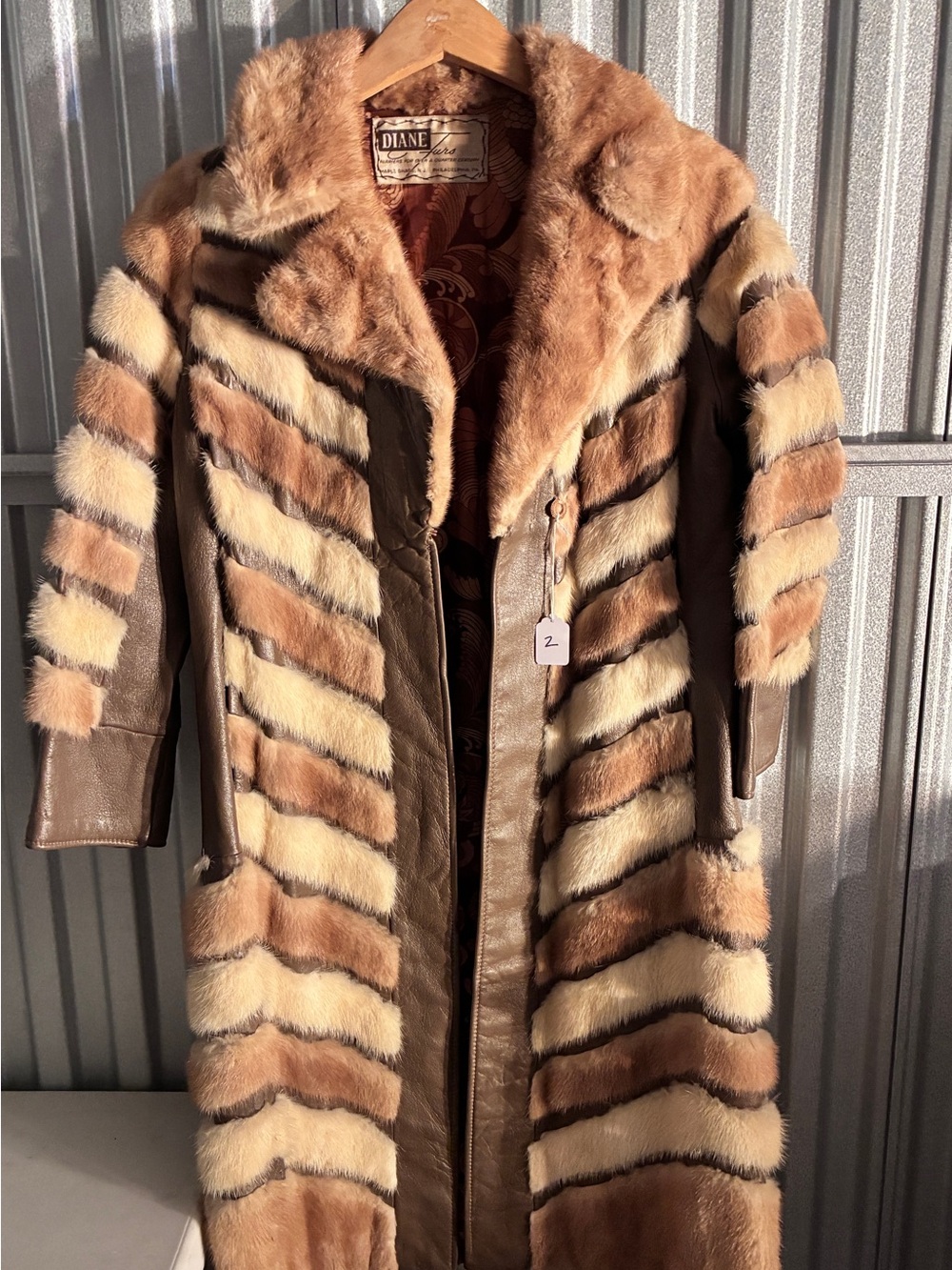 Vintage Oleg Cassini Brown and Cream Fur Coat